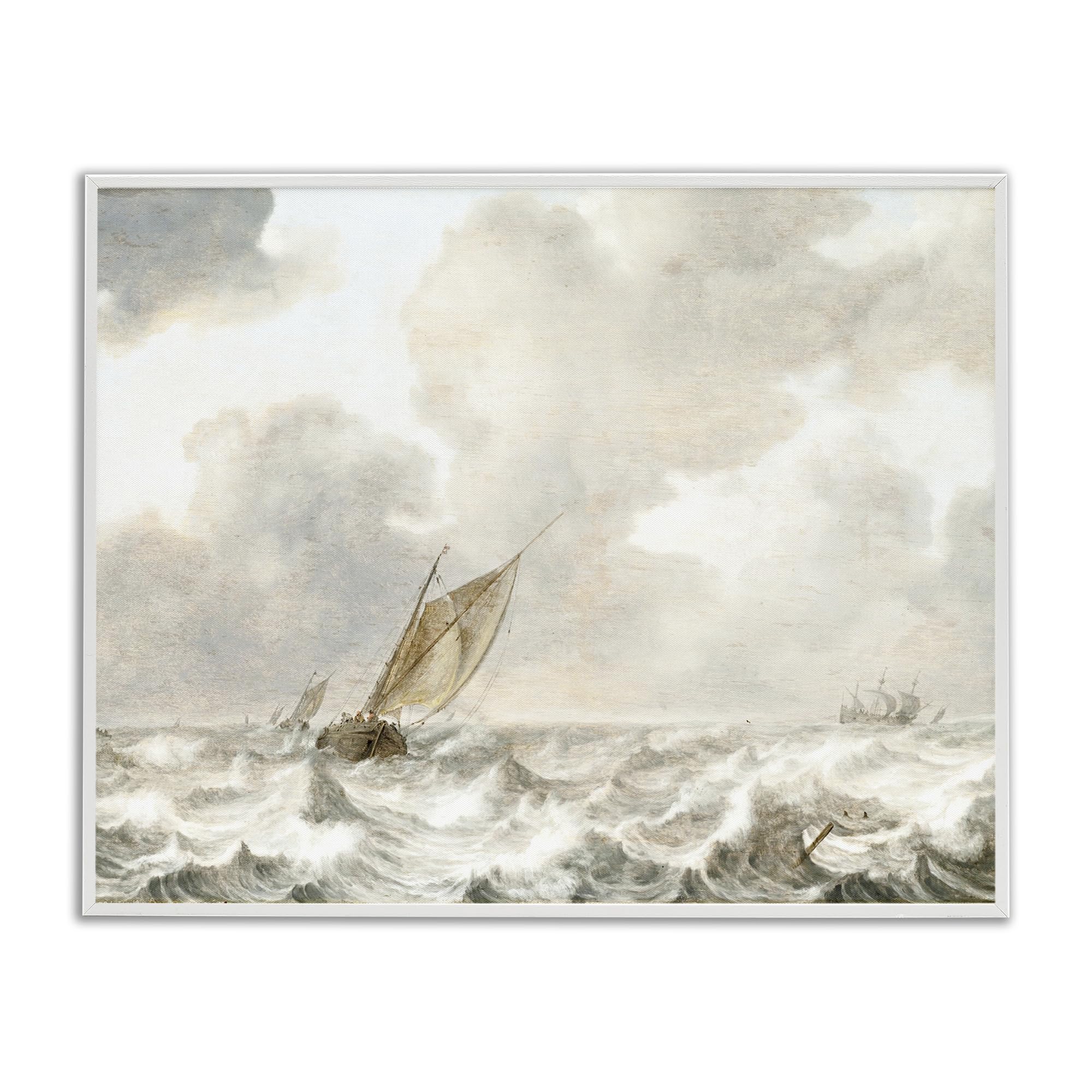 Stupell Industries Coastal White (Textured) Stormy Seas Nautical Coastal Adventure, 24 X 30 Inch Framed Giclée Print