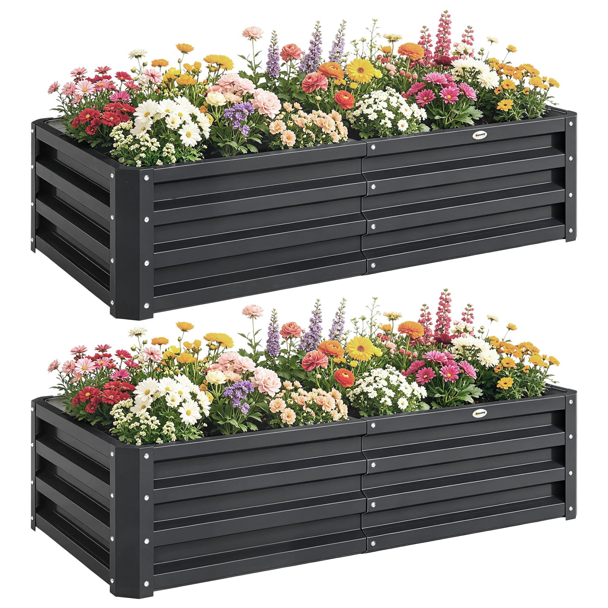 Rackhams Grey Set Of 2 Raised Garden Bed Elevated Planter Box For Flowers