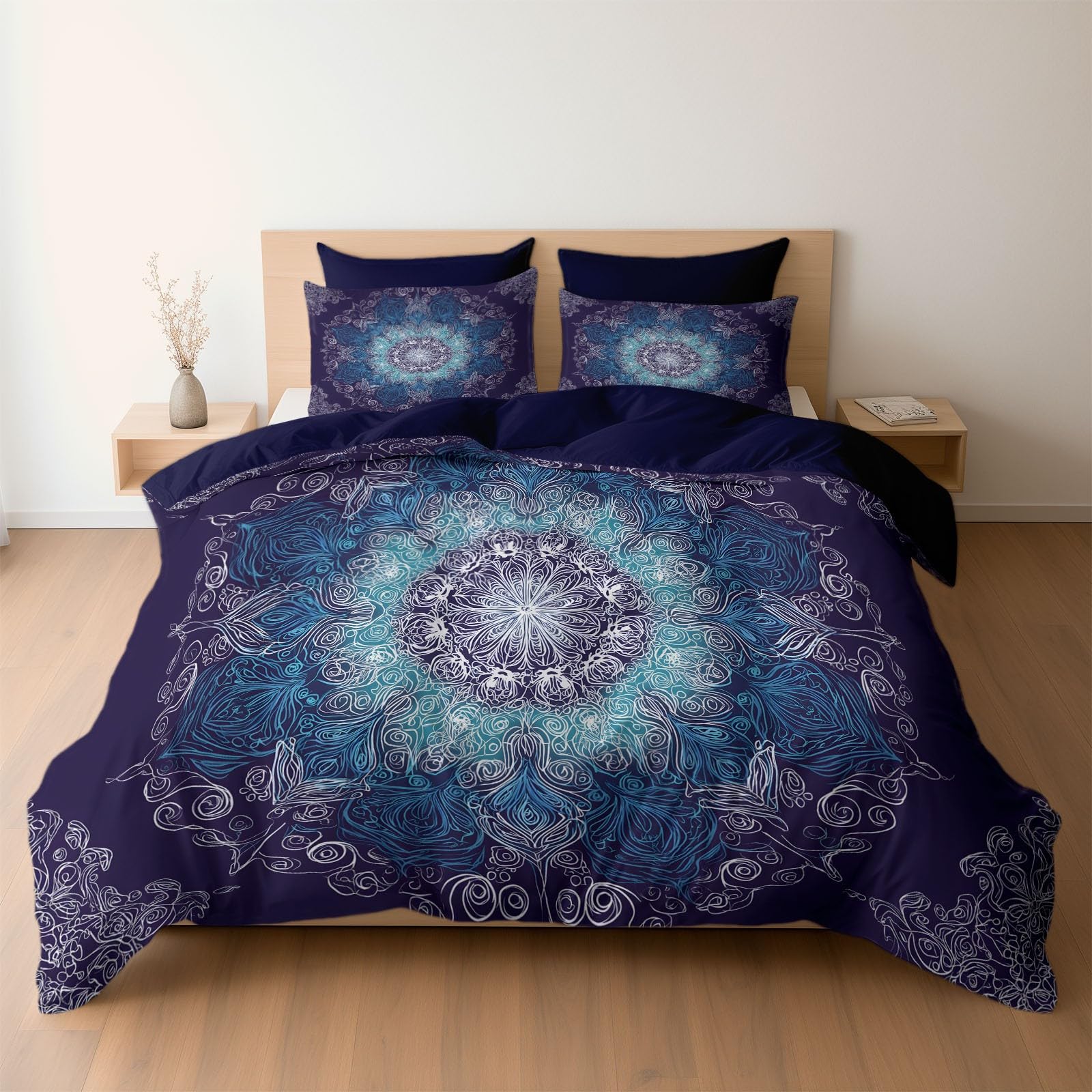 Boho Texturen Geometrisches Mandala Totem 3-teiliges Bettwäsche-Set, 1 Bettbezug 180 x 200 cm und 2 Kissenbezüge 80 x 80 cm,aus bügelfreier Mikrofaser Lila