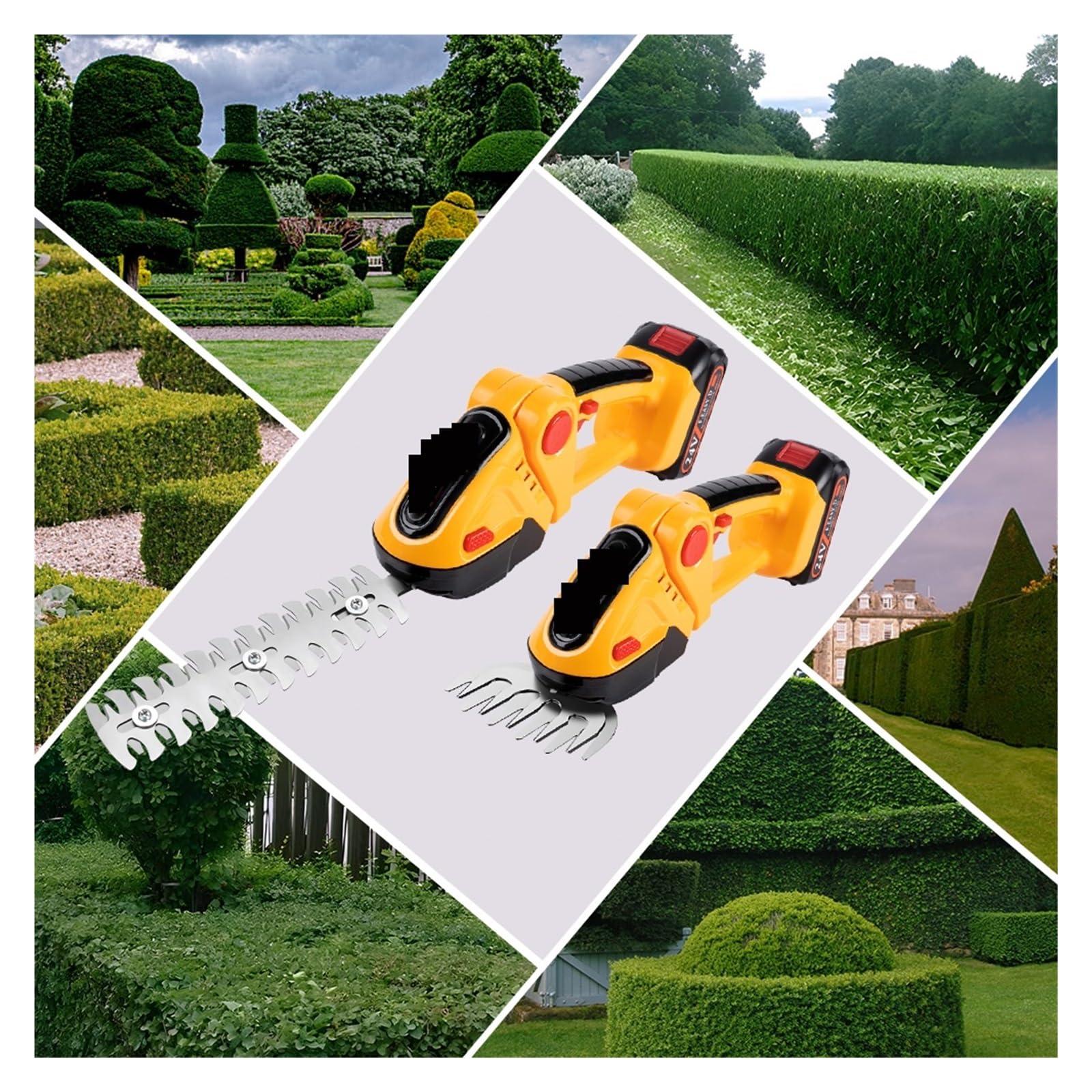 Tondeuse à gazon, 24V 2 en 1 taille-haie électrique 20000 tr/min Rechargeable sans fil haute puissance désherbage élagage cisaillement arbuste tondeuse outil de jardin(Yellow-NO Battery)