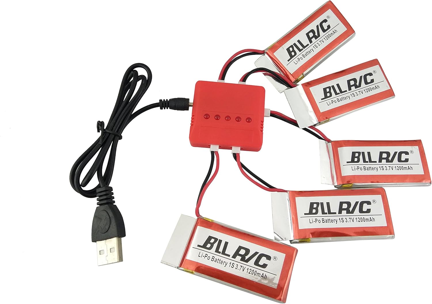 sea jump 3.7V 1200mAh Lipo Battery 25C (5PCS) + 5 in 1 Batteries Charger for SYMA X5SW X5SC X5S RC Quadcopter Drone Replacement