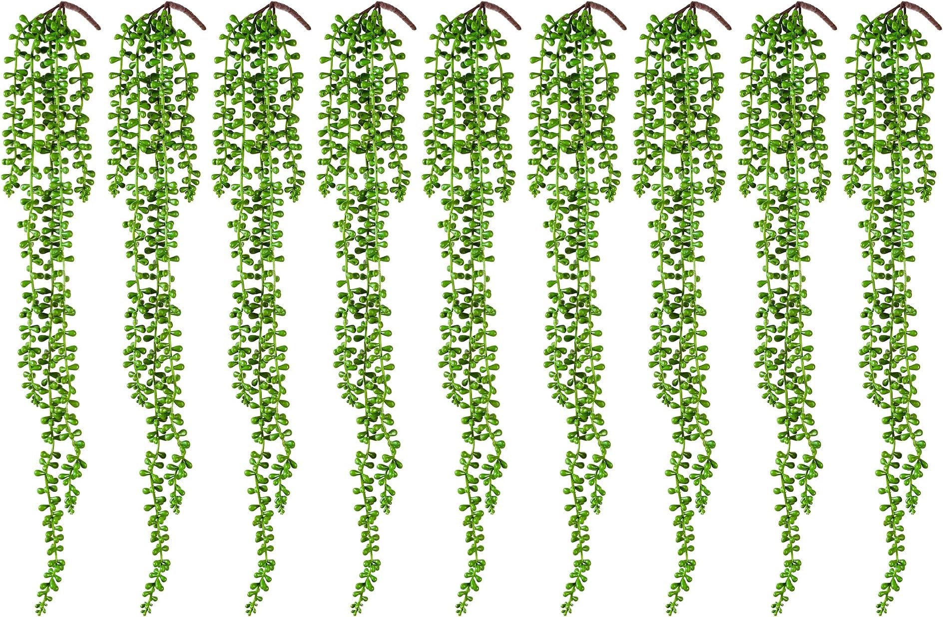 9PCS Artificial Succulents Hanging Plants,27.5 Inch Fake String of Pearls Greenery Plants 5 Branches for Fall Home Garden Office Party Balcony Wall Indoor Outdoor Autumn Decoration