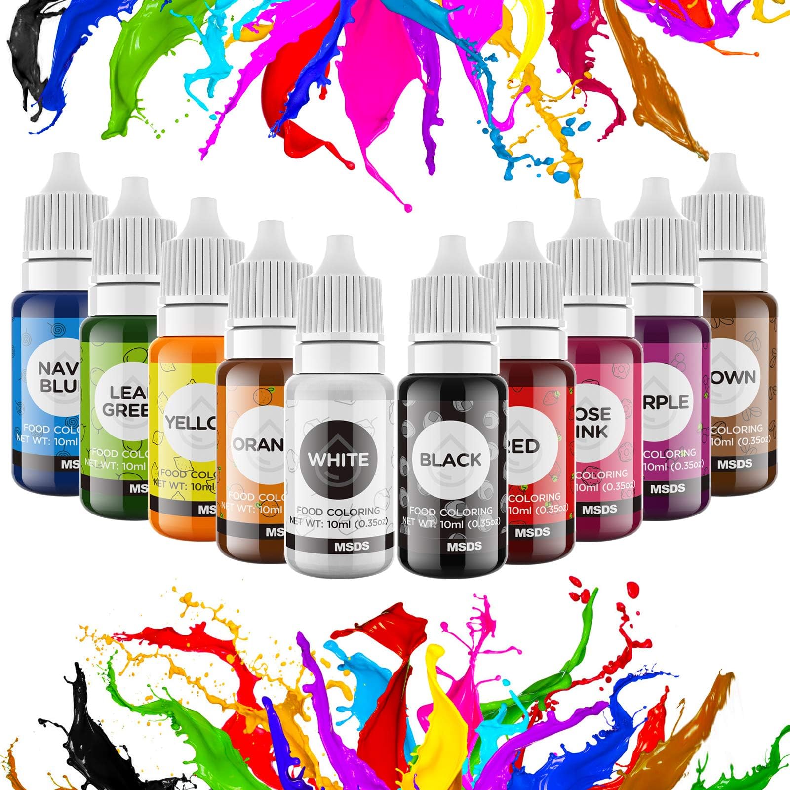 Food Coloring Liquid Set - WayEee 10 Colors Vibrant Tasteless Food Dye Liquid for Baking, Cake Decorating, Icing, Cooking, Slime, Fondant, DIY and Frosting Supplies Kit - .34 Fl.Oz Each Bottle