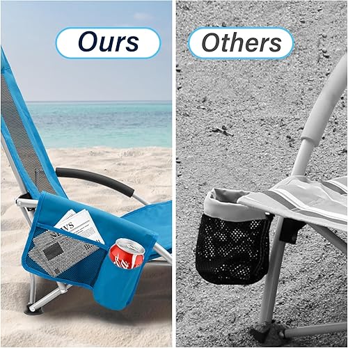 Miniatura 6 de ptlsy Sillas de playa para adultos, paquete de 2, sillas de playa plegables con respaldo alto, ligeras y portátiles para exteriores, playa,