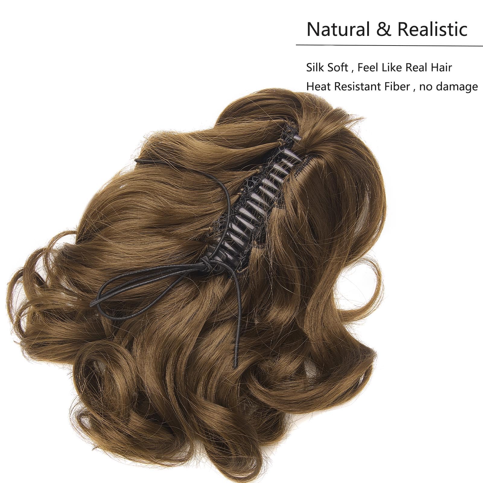 Cybelleza 14 inch Ponytail Hair Extension Curly Wavy Claw Jaw on Long Short Cute Pony Tails Clip in Hair Extensions Ponytail Hairpieces Synthetic for Women Ash Brown - Image 3