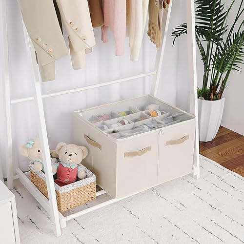 Miniatura 6 de Organizador de zapatos para armario, paquete de 2, caja de zapatos plegable con divisores ajustables y cubierta transparente, gabinete organizador