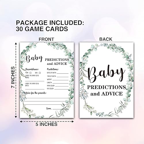 Miniatura 2 de Greenery Baby Shower Party Game Predicciones y tarjetas de consejos para bebés (paquete de 30), suministros de decoración de juegos de fiesta de