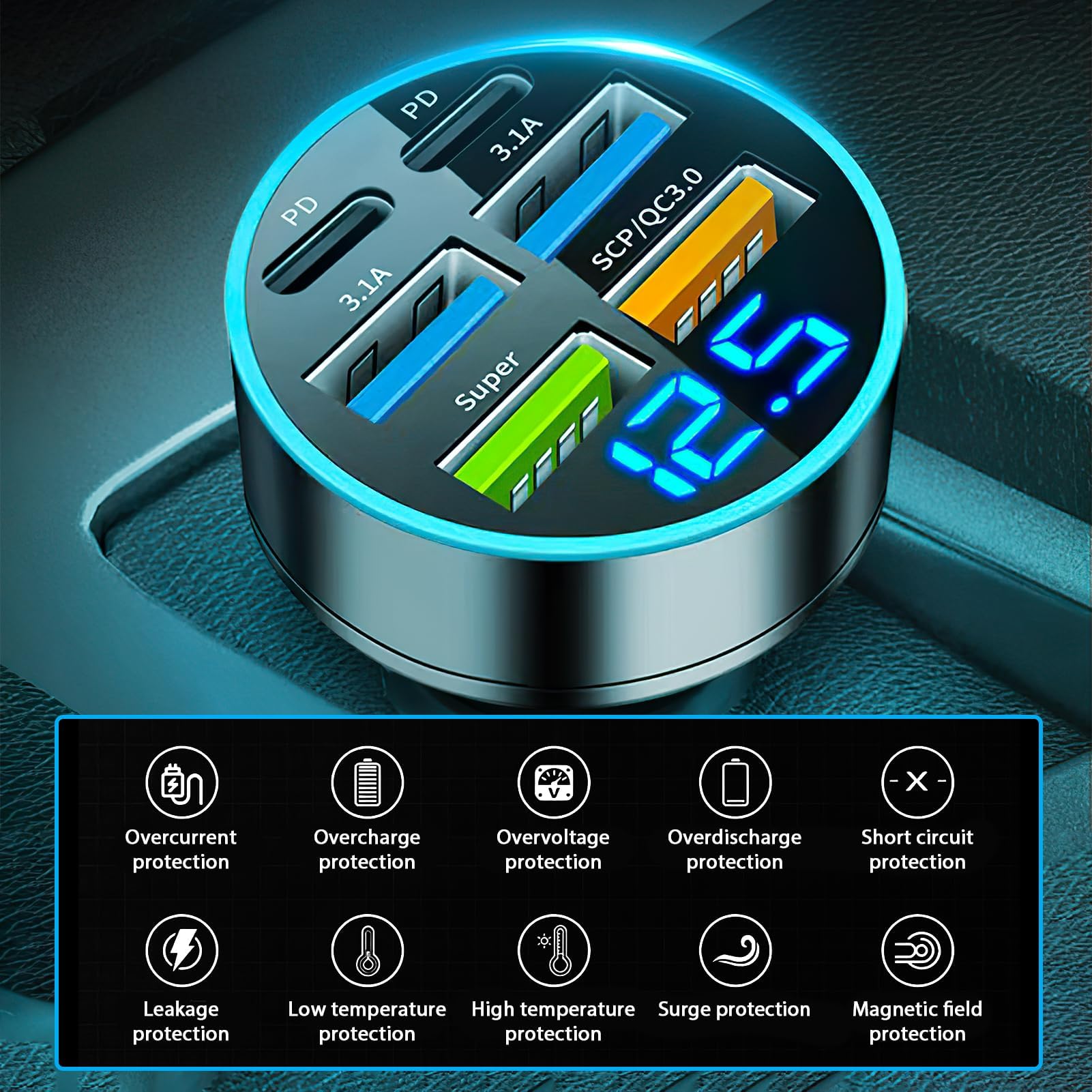 Caricatore Auto 66W Con USB-C PD 30W E USB-A QC 3.0 – Trasmettitore Bluetooth Integrato, Compatibile Con IPhone, Samsung, Android - 2