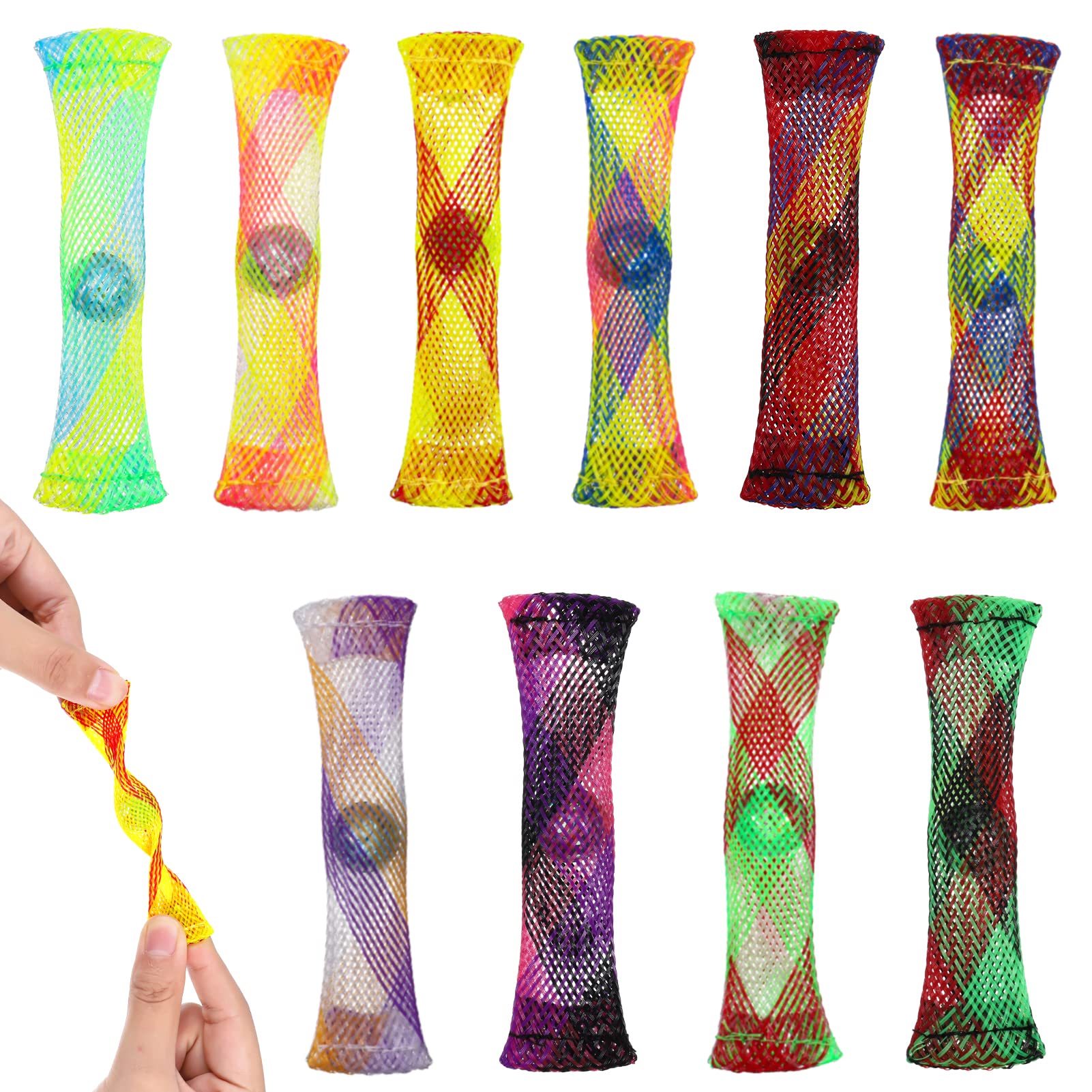 Fuyamp 10 Packs Fidget Toys, Mesh Tube with Marble Fidget Toy, Sensory Stress Anxiety Relief Toys Focus Sensory Marble Toys for Adults(Green Style)