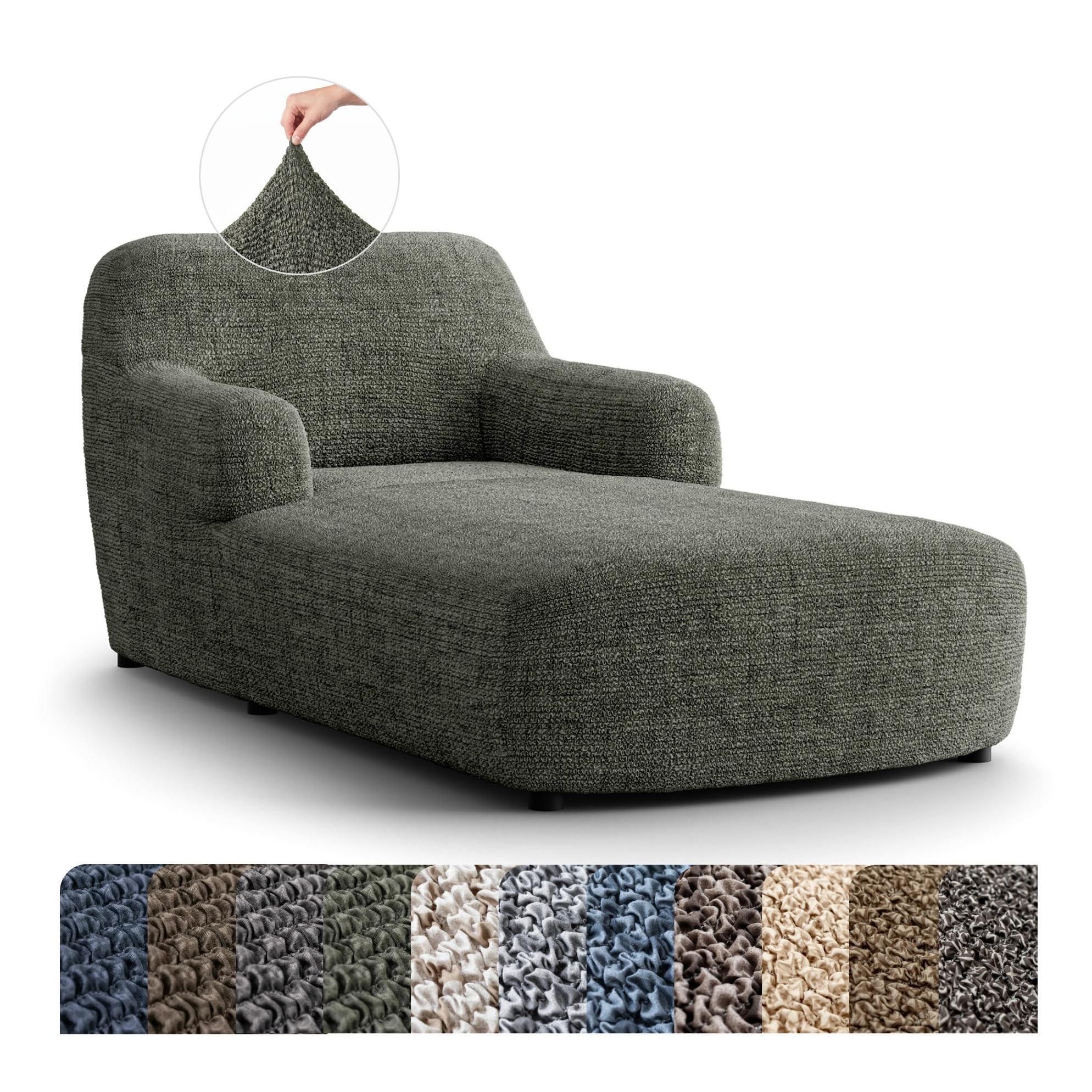 Mamma Mia Covers PAULATO BY GA.I.CO. Chaise Lounge Cover – Soft Form-Fit Slipcover – Stretch 1-Piece Protector for Lounge Chair – Printed Fabric – Mossy Grey (with Armrest 32"-48" Wide)