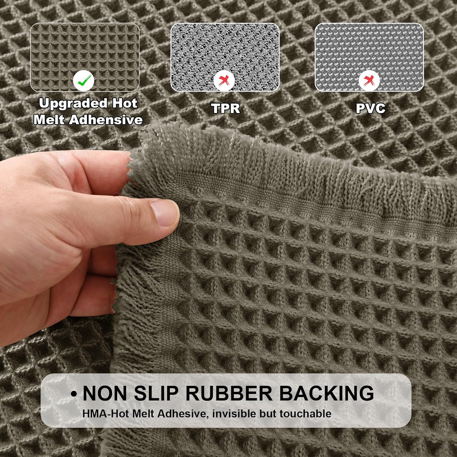 JIUZHEN Upgraded Waffle Bath Mat Non Slip Bath Rug with Rubber Backing Machine Washable Bathroom Mats with Tassels Super Absorbent Quick-Drying Waffle Mat for Bathroom, 20" x 32", Olive Green - Image 5