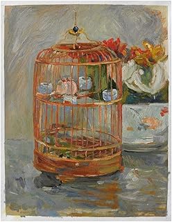The Cage - Berthe Morisot high quality hand-painted oil painting reproduction,birdcage,bowl of flowers,balcony wall art,terrace decoration,classic home decor