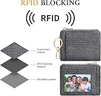 Vista 14 de Sodsay Estuche para tarjetas, cartera delgada con bolsillo frontal, para mujer, sujetatarjetas con llavero negro