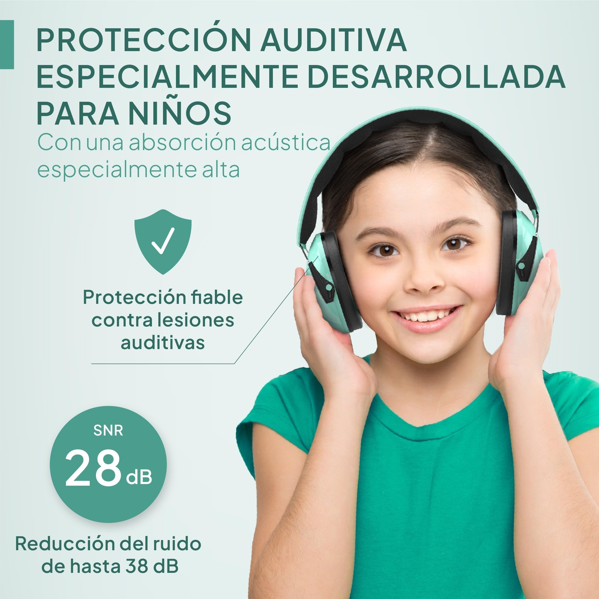 Senner ® KidsPro | Protectores auditivos para niños - Auriculares con SNR de 28 dB - Para niños hasta 12 años, ajustables - Protectores de oído - Turquesa