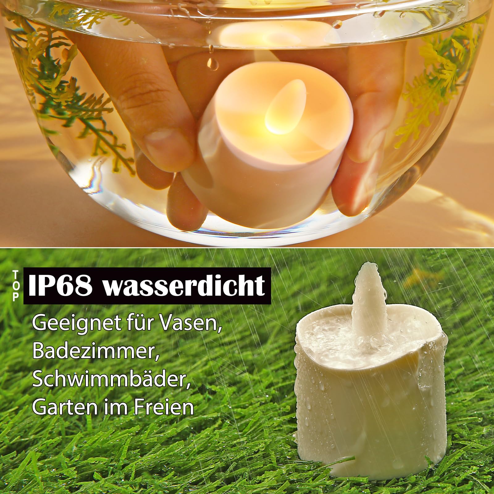 HL LED wiederaufladbare teelichter, 100 Stunden wiederaufladbar Kerzen mit Ladestation und Fernbedienung,Wasserdichte Flammenlose Akku Kerze für Heimdekoration,12 Stück,Bernstein