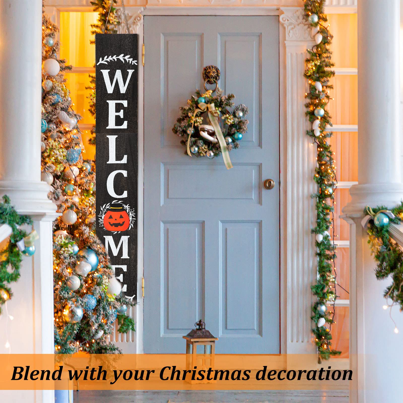 Jetec Welcome Sign for Front Door, Interchangeable Porch Sign Outdoor, Welcome Sign for Front Porch Decorations Outdoor, Wood Porch Sign with 16 Seasonal Icons for Decor (Black Backing)