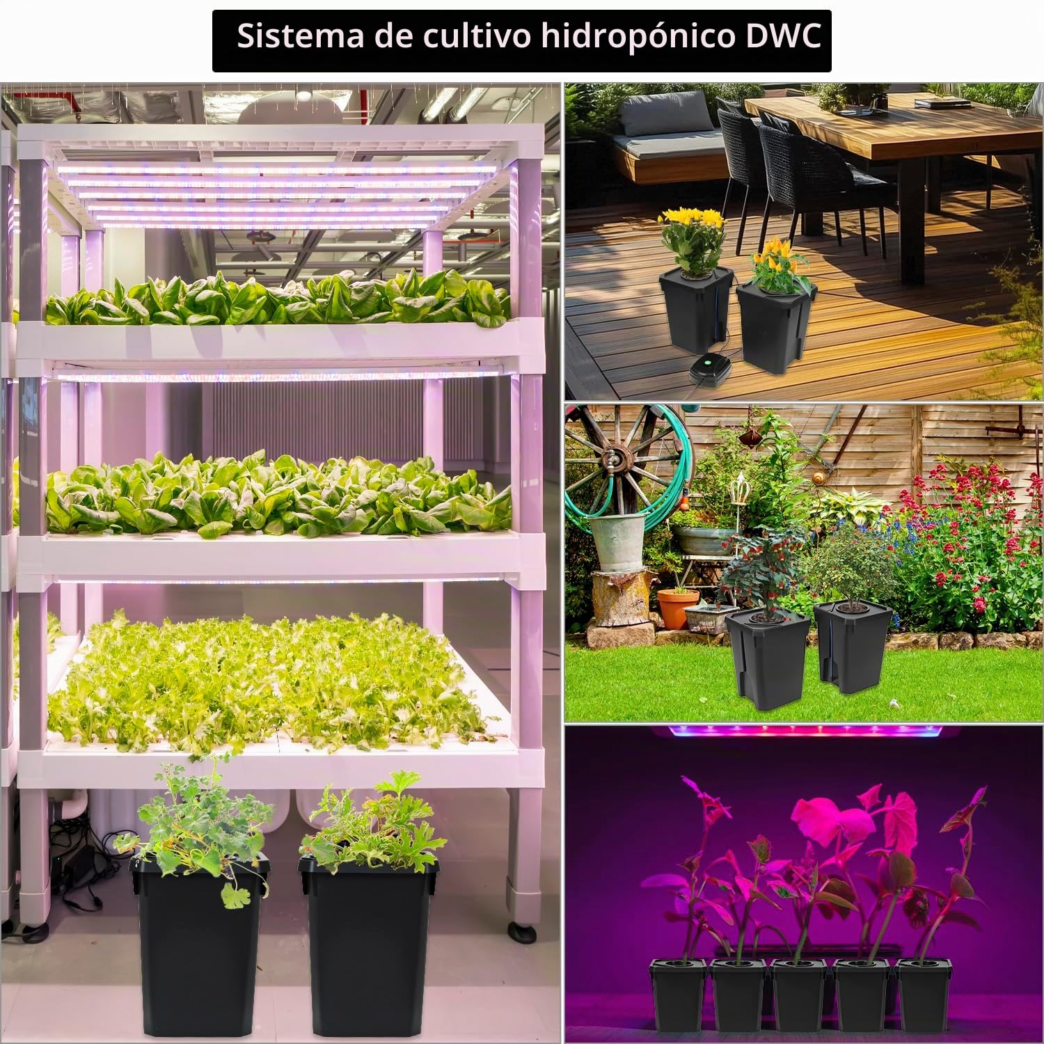 QWORK® DWC Sistema de Cultivo hidropónico, Cultivo en Aguas Profundas de 27 litros, Sistema hidropónico, con Kit de Goteo para Maceta, Bomba de Aire de 8W, 2 Cubos