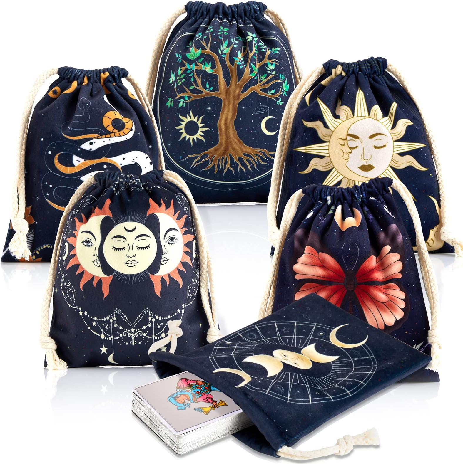 XSYLOHXL Tarot Crad bag and Pouches kit 6 pcs Tarot Deck Holder Storage Gift Velvet Bags with Sturdy Drawstrings Also Suitable for Crystals Dices Witchcraft and Divination Supplies