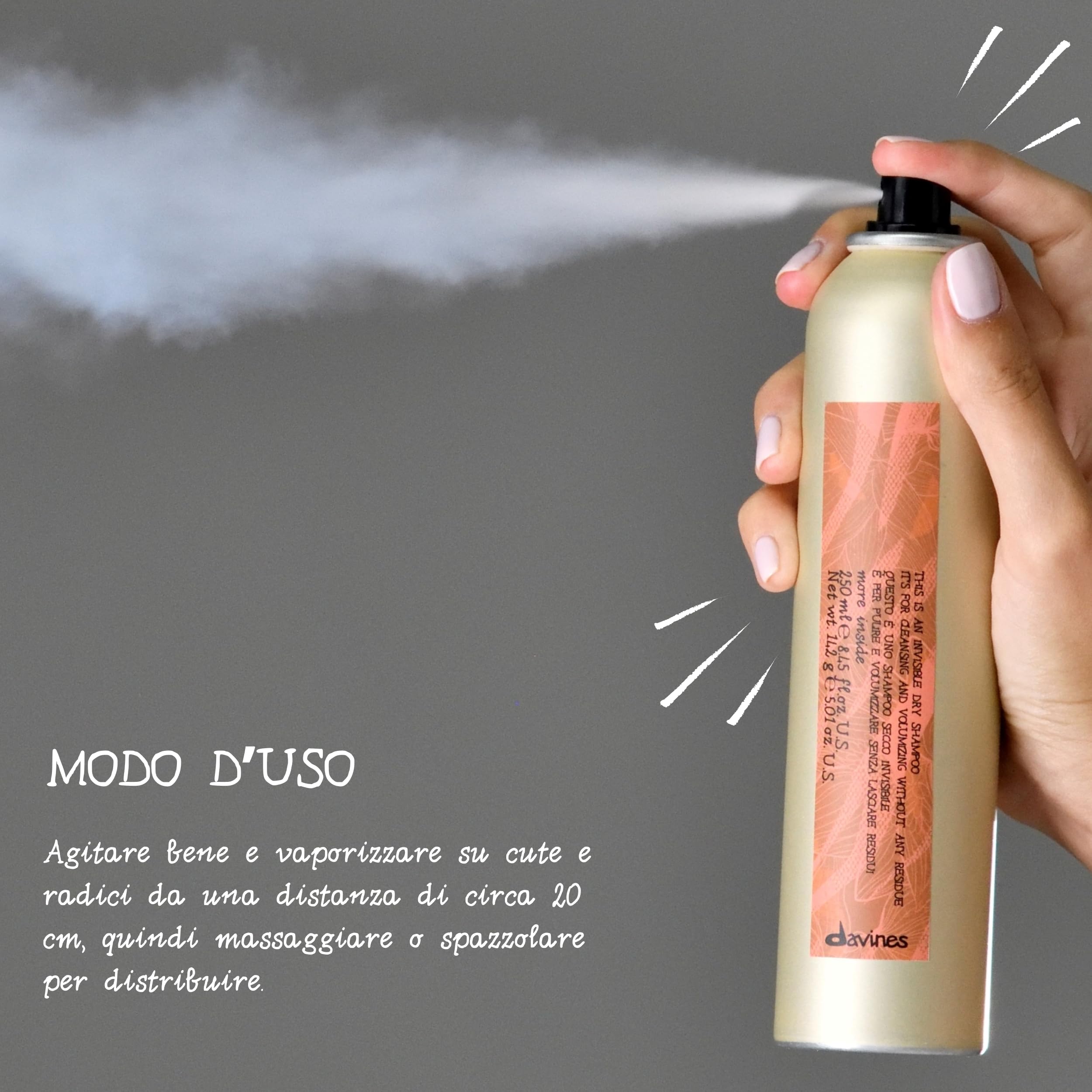Davines Dry Shampoo - Shampoo secco detergente senza utilizzo di acqua - Assorbe il sebo in eccesso - Dona corpo immediato ai capelli - 250 ml