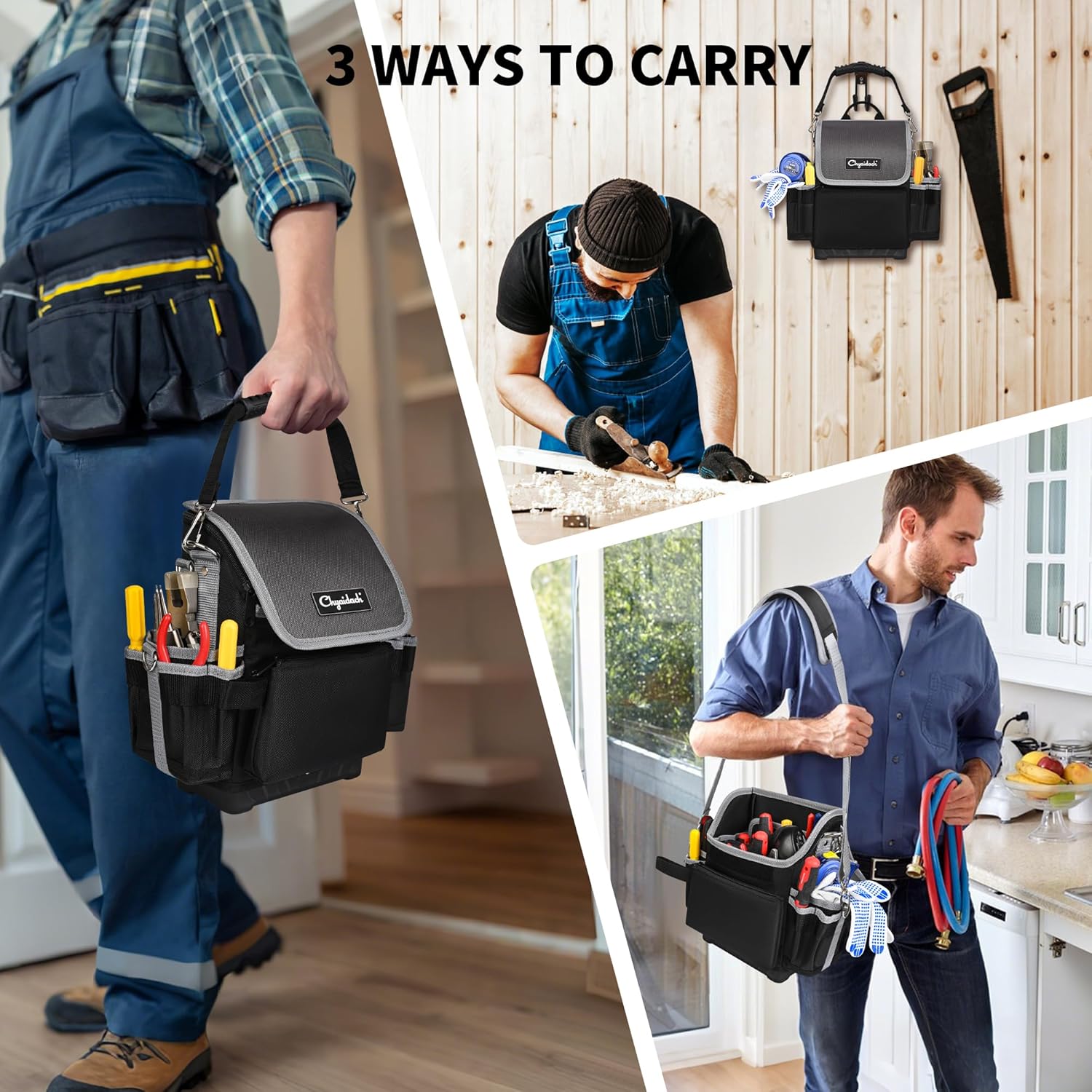 Electrician Tool Bag, 30-Pockets Heavy Duty Tool Pouch with Hard Bottom & Shoulder Strap, Utility Toolbox Storage Organizer for Service Tech HVAC Electrical Plumber