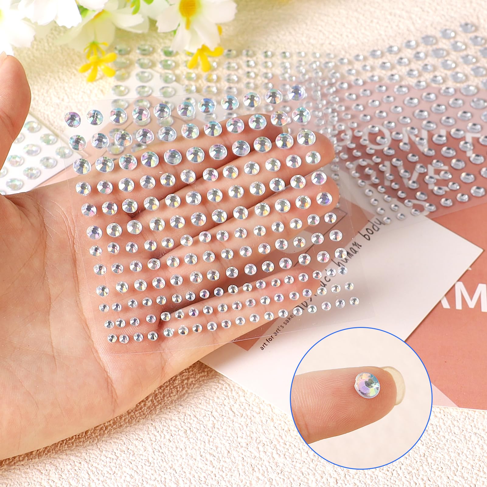 Adesivi Strass Autoadesivi - 4 Fogli Con 1300 Pietre Lucide Per Decorazione Fai Da Te, Telefono, Unghie