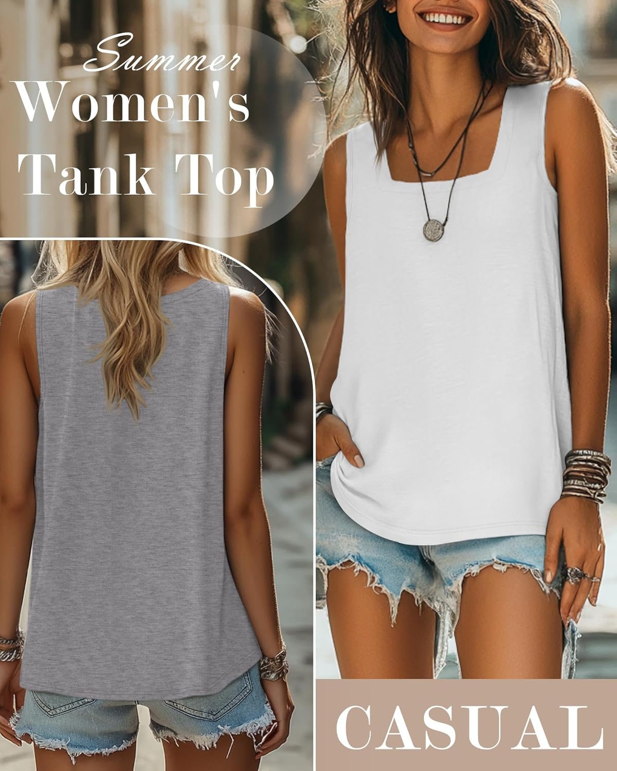 Riyiper 4 Pack Summer Women's Tank Tops Multipack Sleeveless Shirts Loose Fit Square Neck Tanks - Image 2