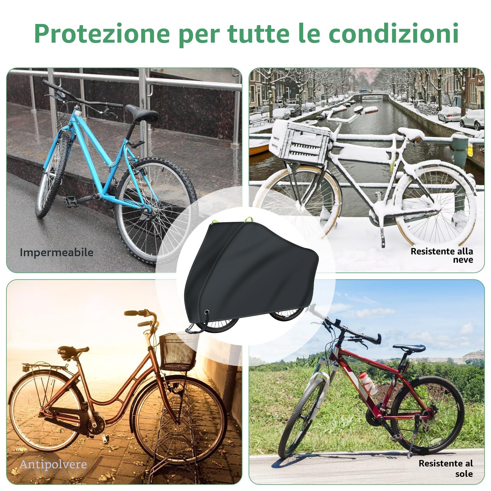 Telo copribici impermeabile in tessuto Oxford 500D per rimessaggio bici all'aperto 210 x 110 x 100 cm Protezione universale per bici, scooter, moto, bici elettriche