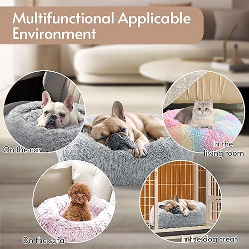 Miniatura 6 de JOLLYVOGUE - Cama mediana calmante para perros y gatos, antiansiedad, tipo dona, base antideslizante, afelpada, de pelo sintético, lavable a