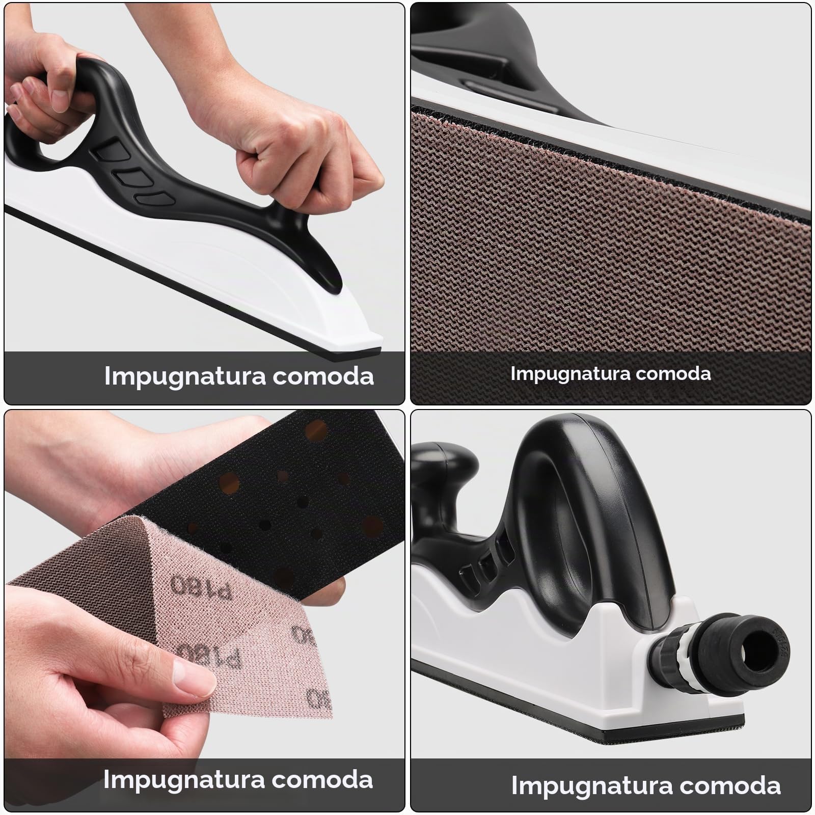 Levigatrice manuale con aspirazione, 400 x 70 mm, aggiornata con lunghezza aggiuntiva, con 5 strisce abrasive a rete, grana P80 P120 P180 P240 P400, levigatura senza polvere