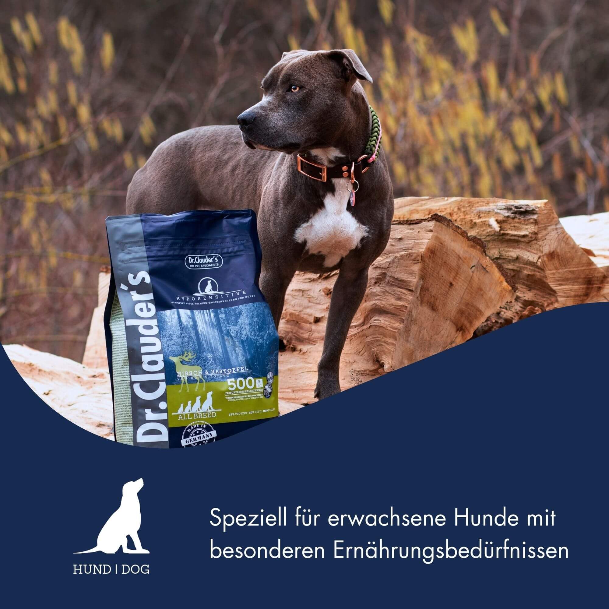 DR.CLAUDER'S - Hyposensitive | Trockenfutter mit Singleprotein für Sensible, ausgewachsene Hunde. Getreide- und glutenfreies Alleinfuttermittel im Beutel | 11,5kg Hirsch&Kartoffel