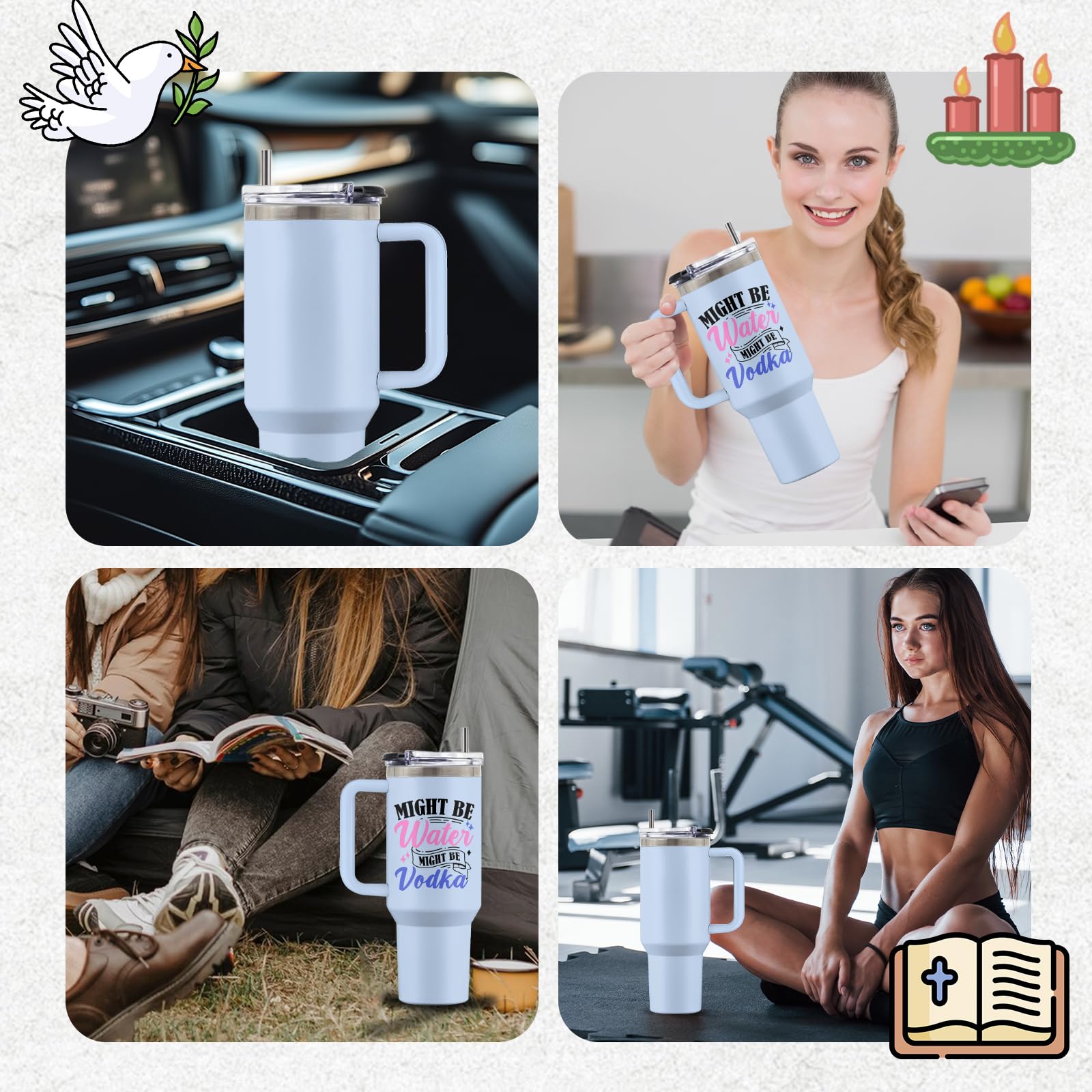 Might Be Gift, 40 Oz Might Be Water Might Be Vodka Tumbler with Handle & Straw, Might Be Wine Tumbler, Thanksgiving Christmas Birthday Gifts for Woman Man, Stainless Steel Might Be Cup, 1 PCS