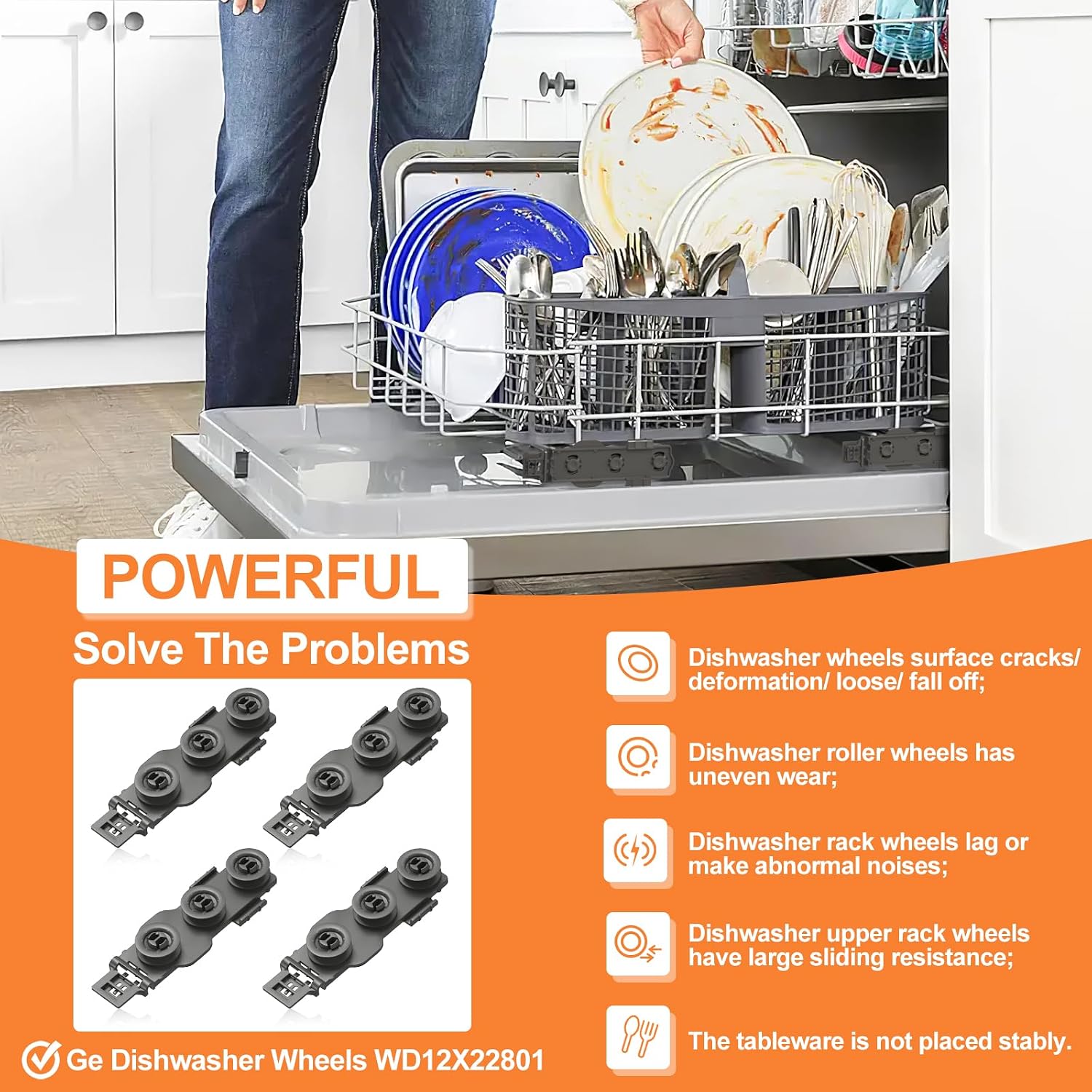 UPGRADED WD12X22801 Dishwasher Wheels Compatible with GE Dishwasher Wheels Upper Rack Parts, GE Dishwasher Roller Wheels Top Rack Parts, GE Dishwasher Replacement Parts, GE Profile Dishwasher Part