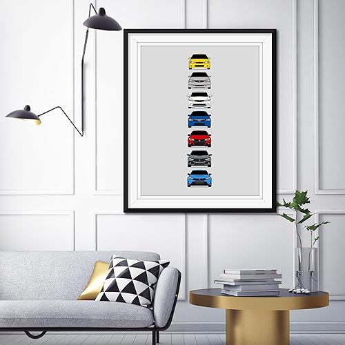 Miniatura 3 de Honda Civic Type-R Generations Inspired Car Poster - Handmade Print of Civic Type R (EK9, EP3, FD2, FN2, FK2, FK8, FL5) - Multi, 8x10" Metallic