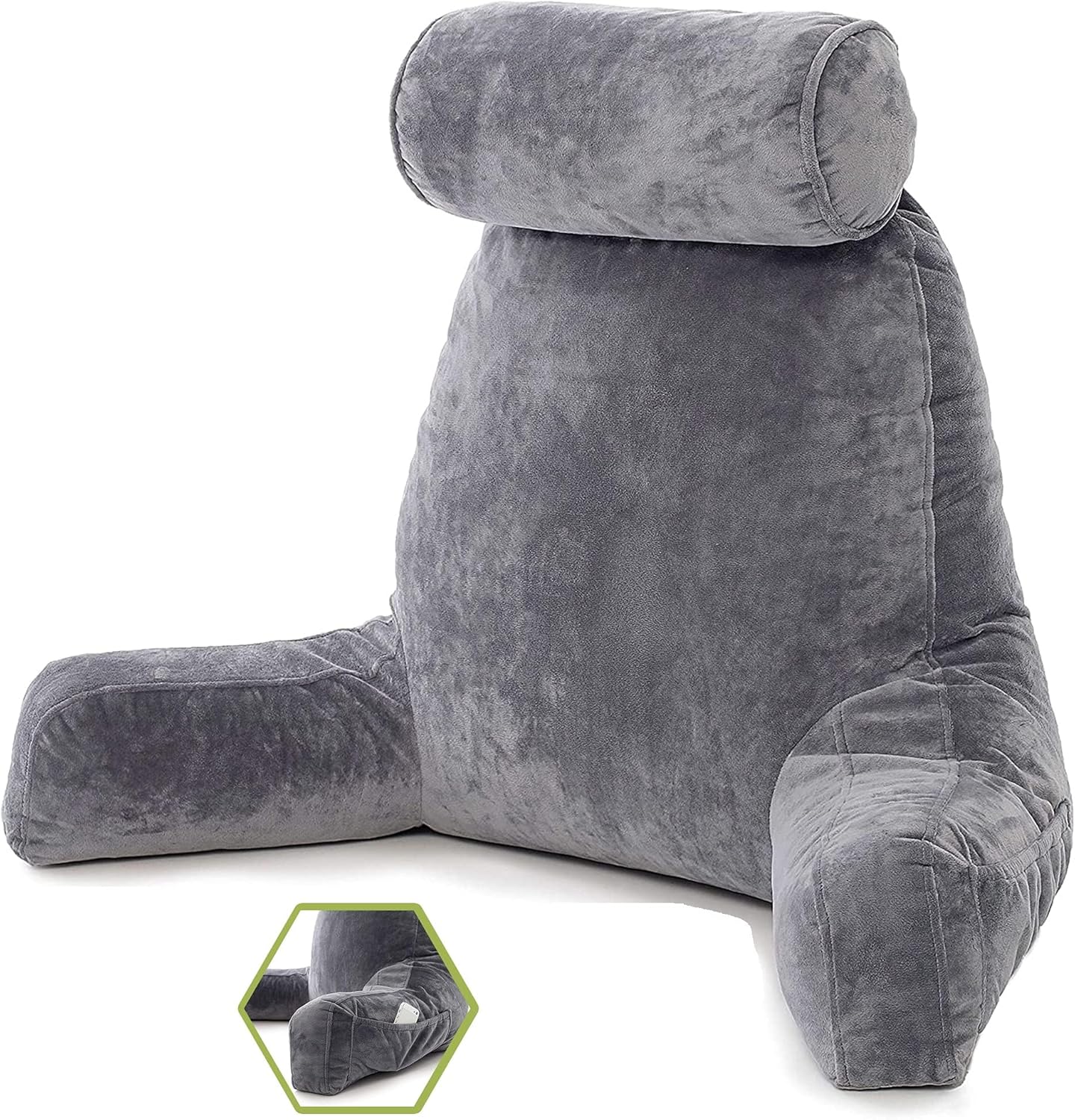 Reading Pillow Extra Large – Sitting Relax Backrest for Bed or Chair with Support Arms, Shredded Memory Foam Back Rest for Gaming Reading, Relaxing, Watching TV