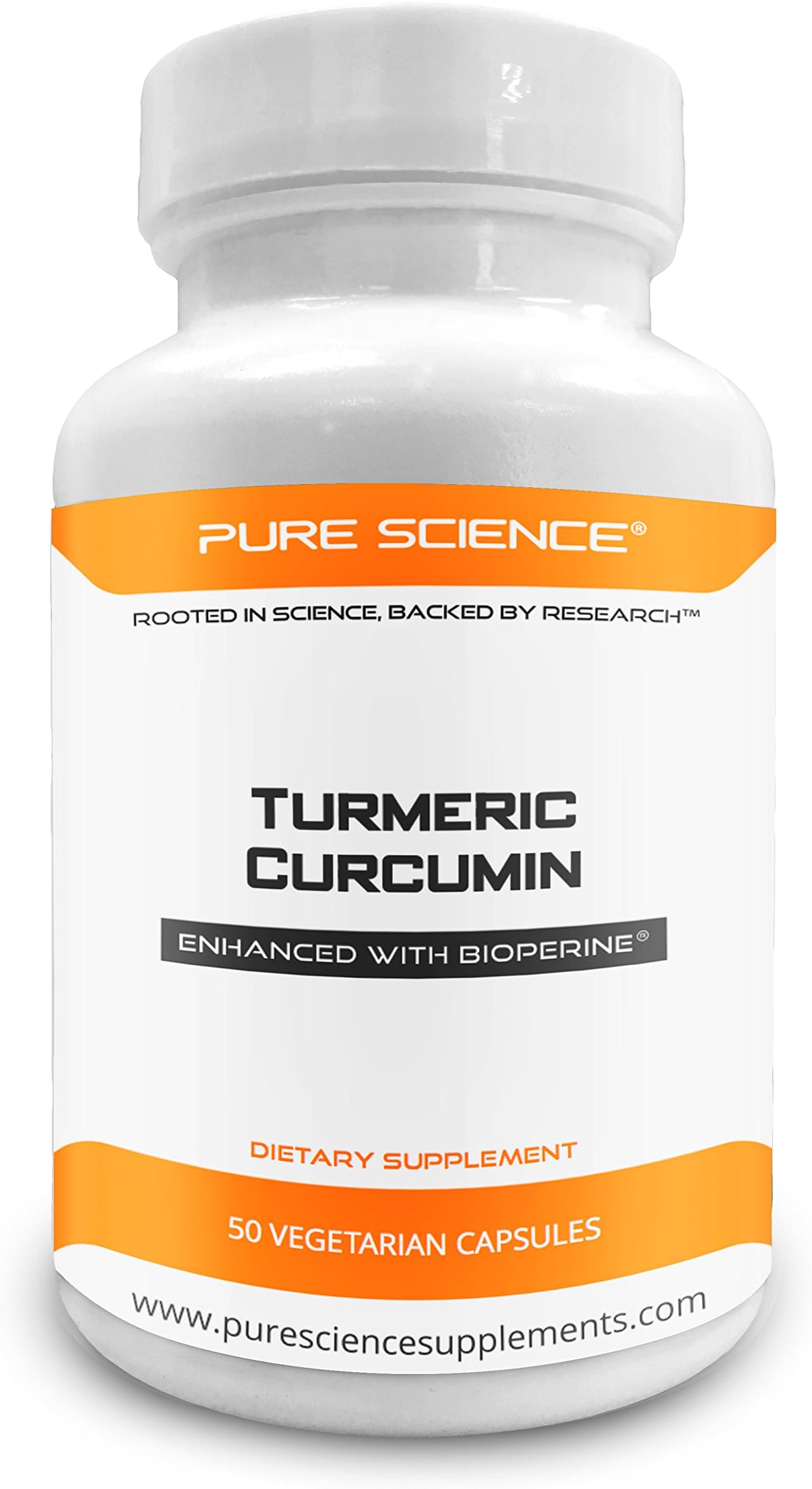 Pure Science Turmeric (Curcuma Longa) 600mg - Standardized to 95% Curcuminoids (50mg) & BioPerine (5mg) - Anti-Inflammatory, Antioxidant, Improves Brain Function - 50 Vegetarian Capsules