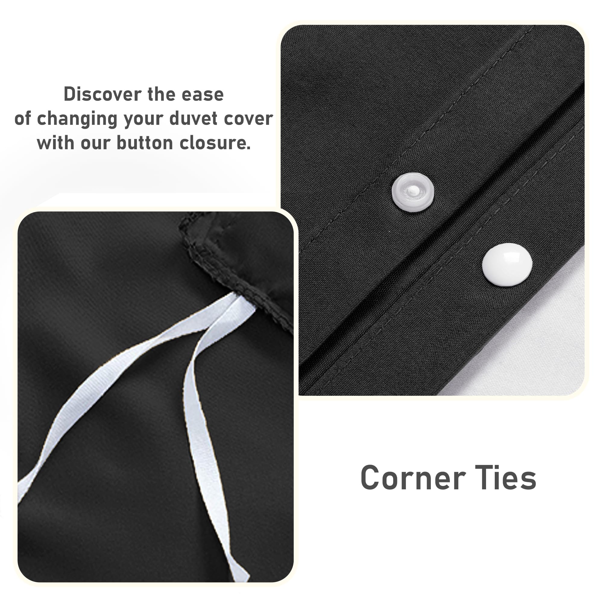 Oxford Homeware King Size Duvet Cover Sets Black Brushed Microfiber 4 Piece king size Bedding Set including Fitted Sheet and Pillow cases Soft Breathable Duvet Cover Sets - Image 4