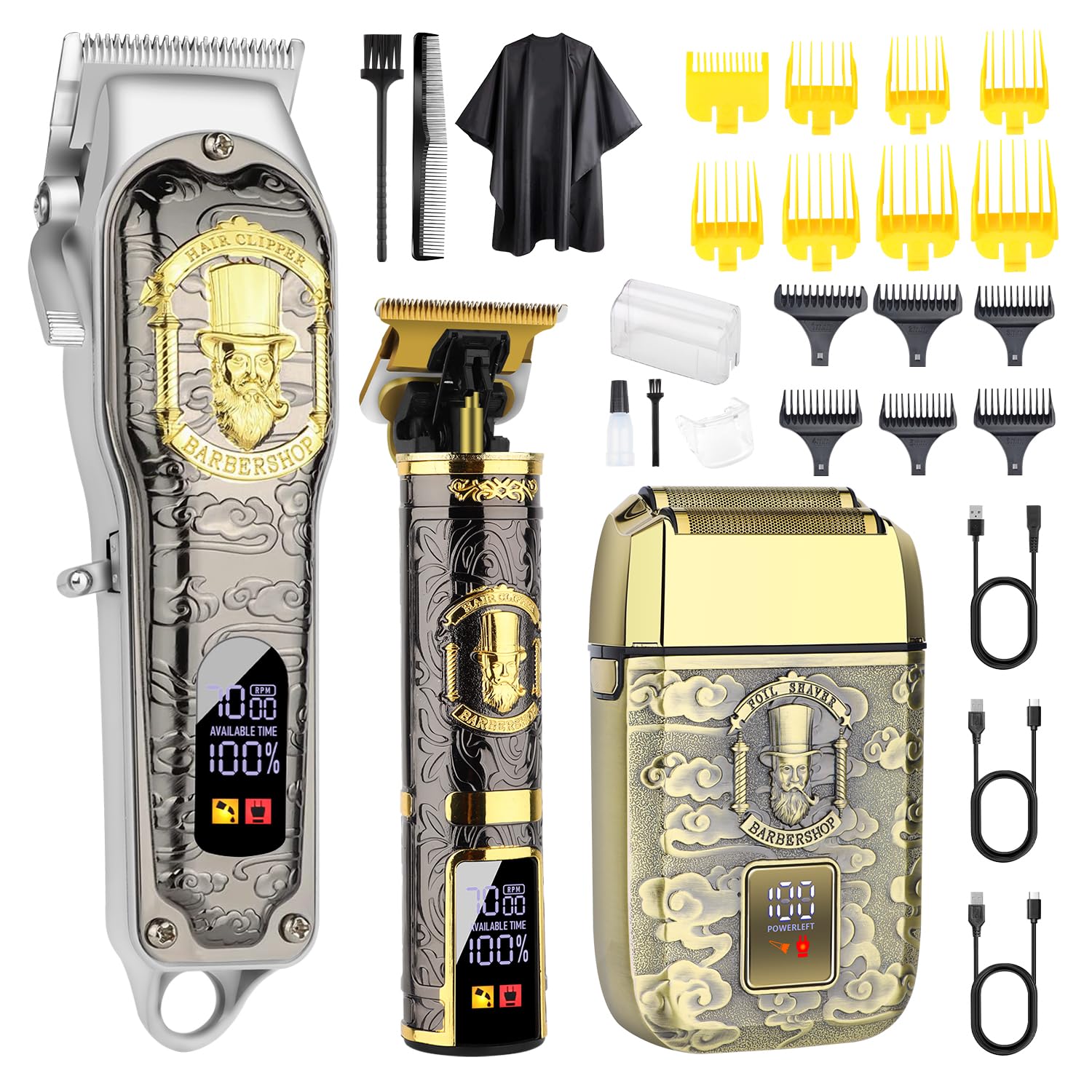 HIENA PRO Professional Hair Clipper Set for Men, Rechargeable Cordless Clippers and Trimmers Set, Electric Foil Shavers and Beard Trimmers, Hair
