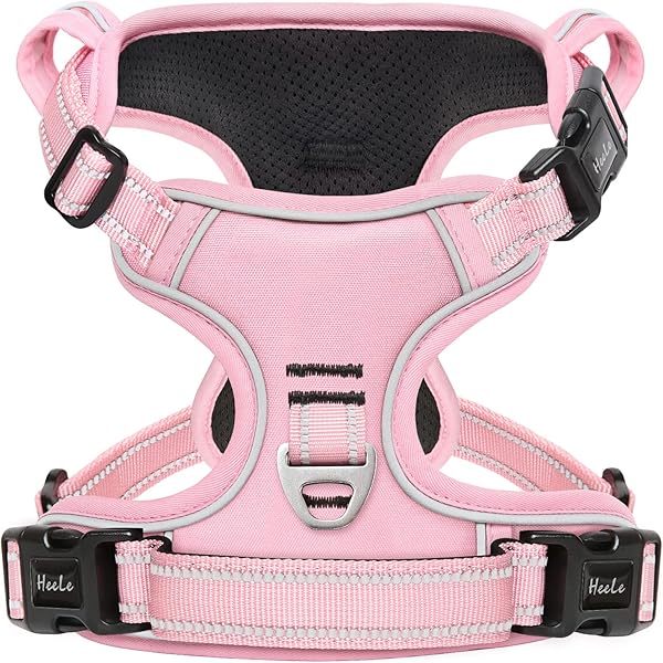 HEELE Pettorina Cane, Imbracatura Sganciata Rapido dal Collo, Pettorina Anti-tiro Riflettente e Regolabile con Maniglia Comoda, Morbida e Imbottita per Cani Piccola Media Grande, Rosa Chiaro M - 1