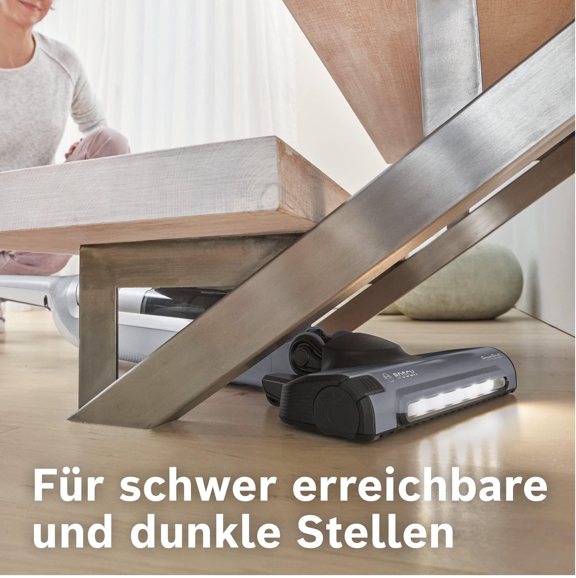 Bosch Akku-Staubsauger Flexxo 2in1 Serie 4 BBH3K2801, kabelloser Handstaubsauger, beutellos, hohe Saugleistung, Lange Laufzeit, Düse mit LED-Beleuchtung, alle Bodenarten, Silber