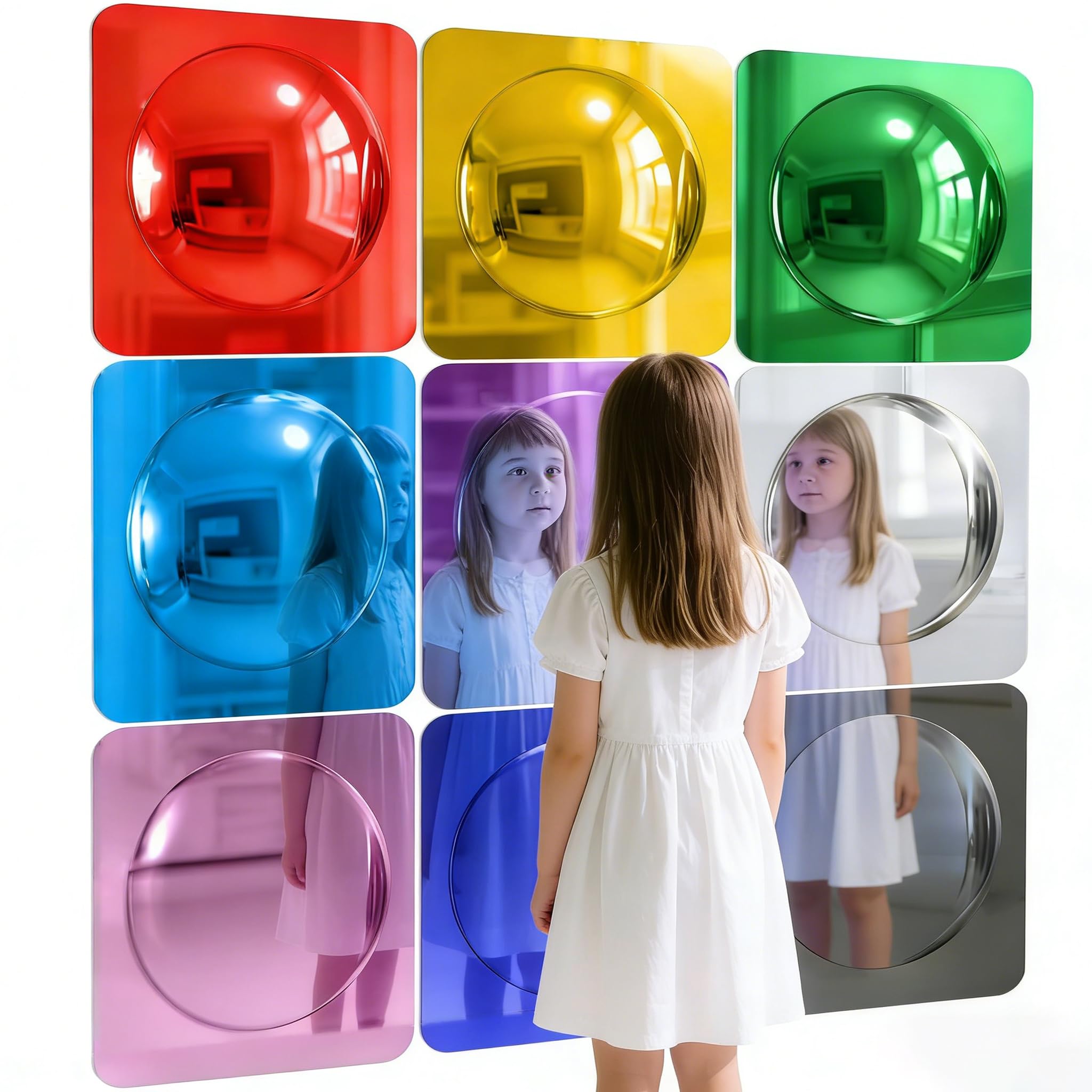 Szsmart 25.4X25.4cm 9Pcs 9 Pack Bubble Convex Mirror Panel Autism Sensory Equipment Sensory Toys For Autism Sensory Room Equipment Sensory Mirror Acrylic Sensory Wall Panel 25.4X25.4cm For Calming Corner Items