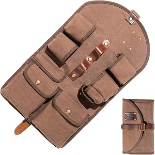Waxed Canvas 4 Pipe Tobacco Pouch, Smoking Tobacco Pipe Case Accessories Organizer, Durable Foldable Travel Smoking Bag With Leather Stand