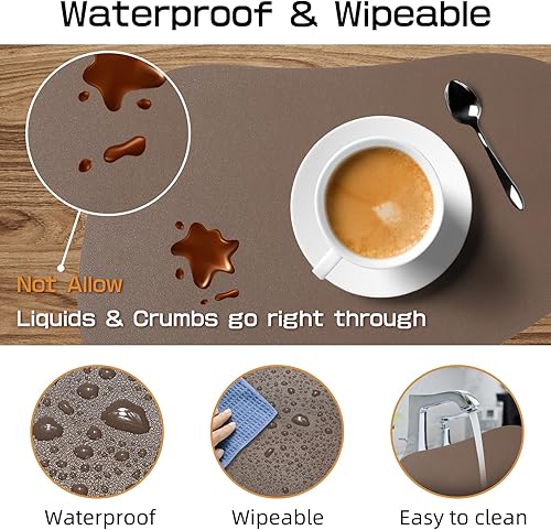 Miniatura 5 de Juego de 8 manteles individuales de piel sintética, resistentes a las manchas, resistentes al calor, fáciles de limpiar, impermeables, lavables,