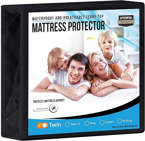 Utopia Bedding Protector de colchón impermeable tamaño individual, funda de colchón de rizo premium de 200 GSM, transpirable, estilo ajustado con