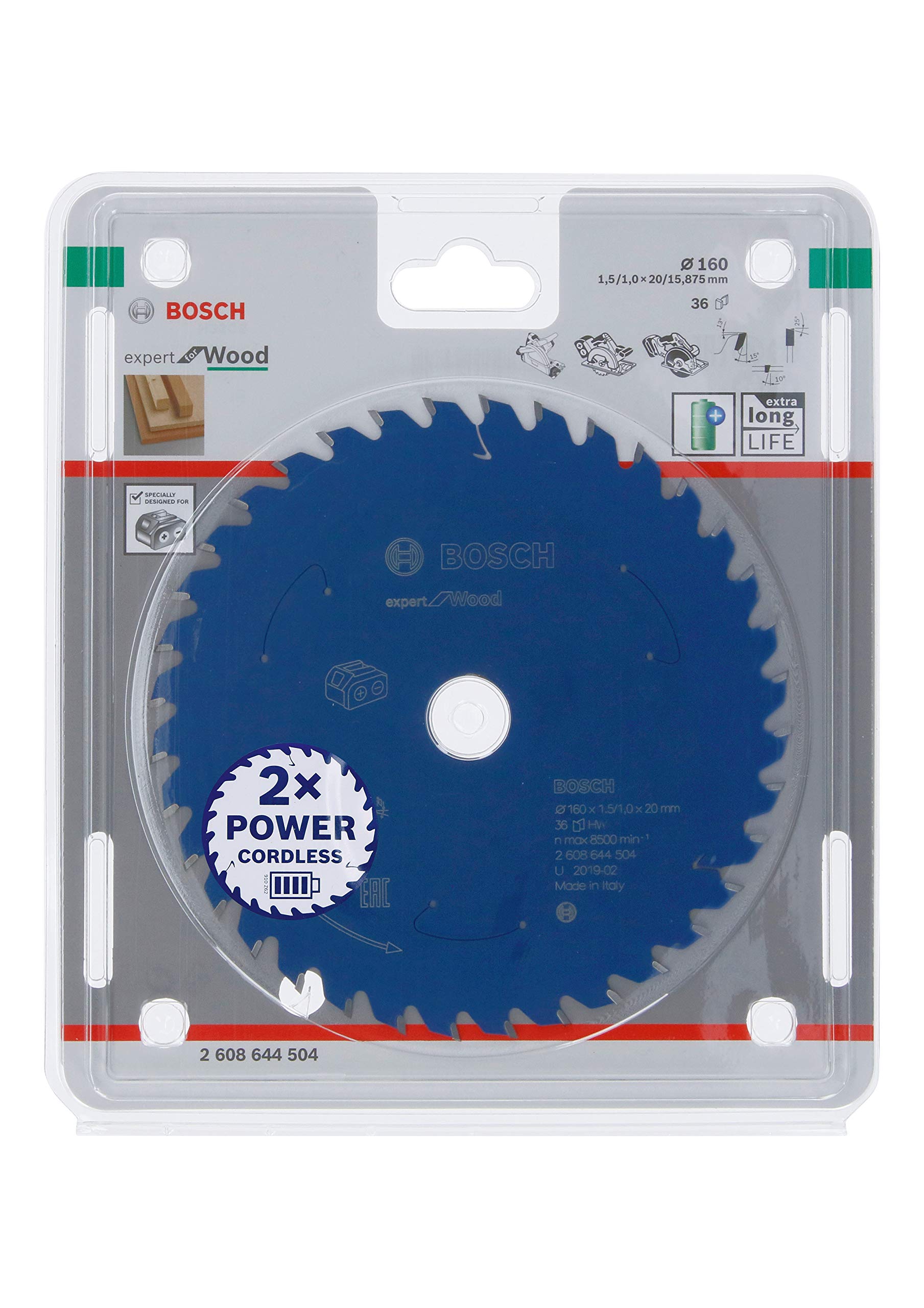 Bosch Professional 1x Kreissägeblatt Expert for Wood (Holz, Sägeblatt Ø 160 x 20 x 1,5 mm, 36 Zähne, Zubehör Akku Kreissäge)