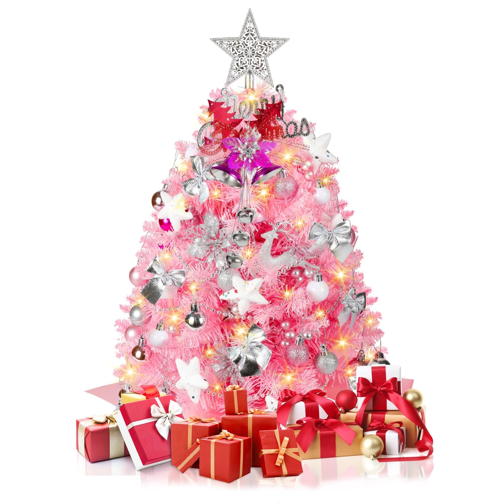 Amazon.co.jp: 2フィートのミニピンククリスマスツリー、ライト付き