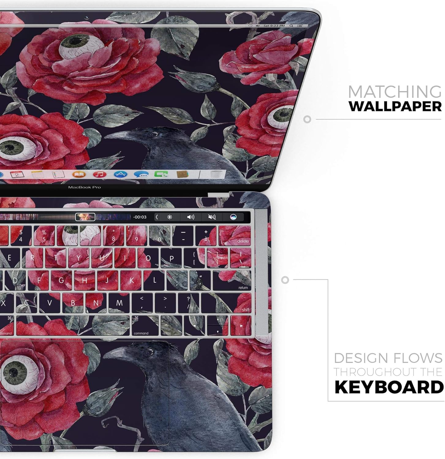 DesignSkinz - Compatible with MacBook Pro 14" M4 (A3401/A3185) - Skin Decal Protective Scratch Resistant Vinyl Wrap - Abstract Roses with Eyes