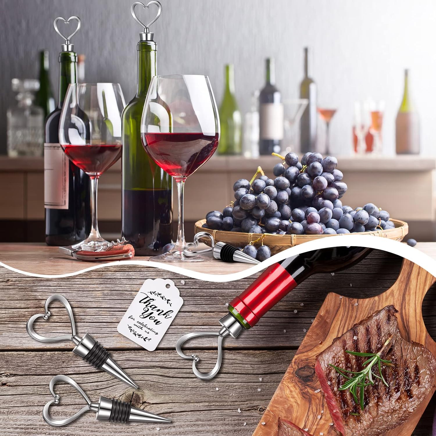 100個セット ステンレススチール ハート型 ワインストッパー 結婚式の記念品 ゲスト向け 愛用 ワインボトルストッパー オーガンザ