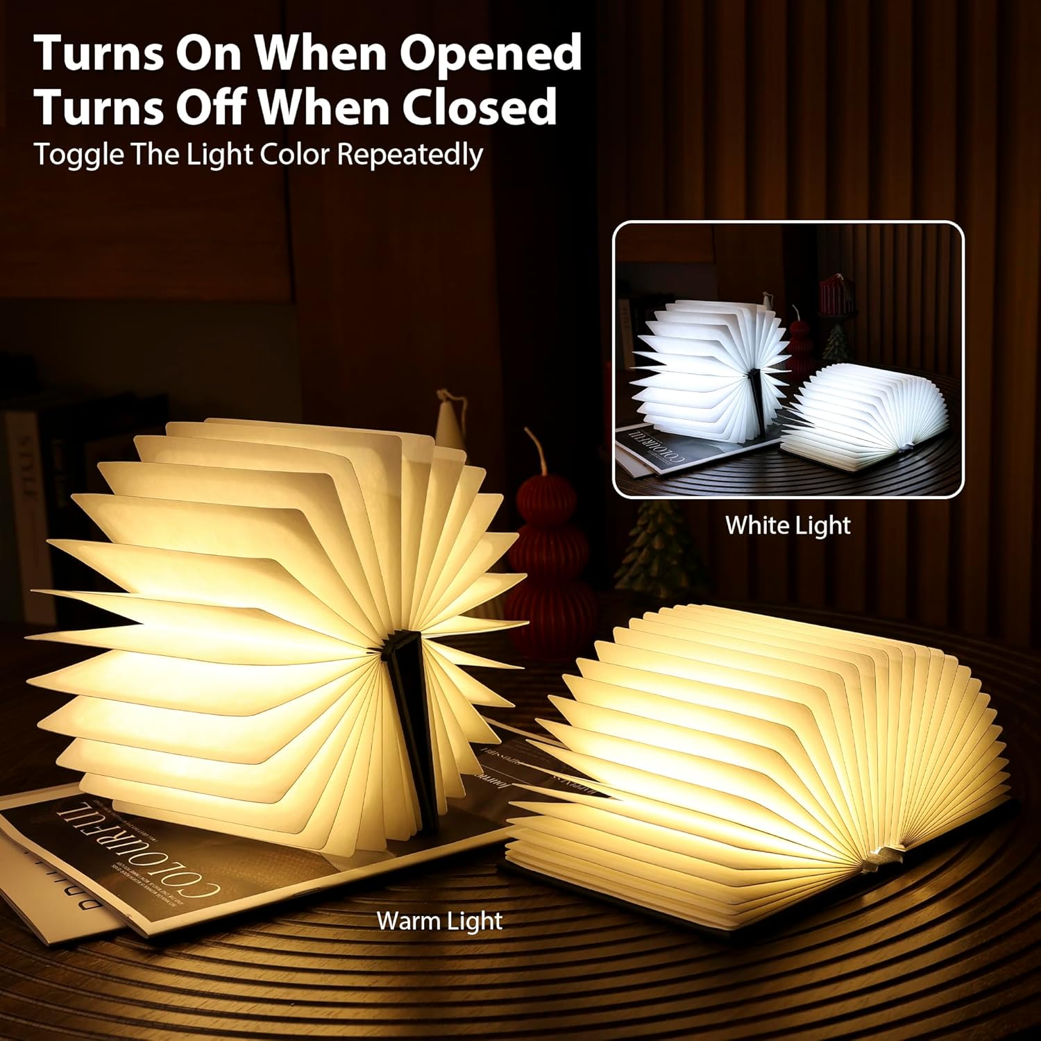 Magic Book Lamp, 3-Color Adjustable Reading Light, Portable Foldable Paper Desk Lamp for Night Reading, 1200mAh Battery,Creative Home Decoration & Ideal Gift for Book Lovers