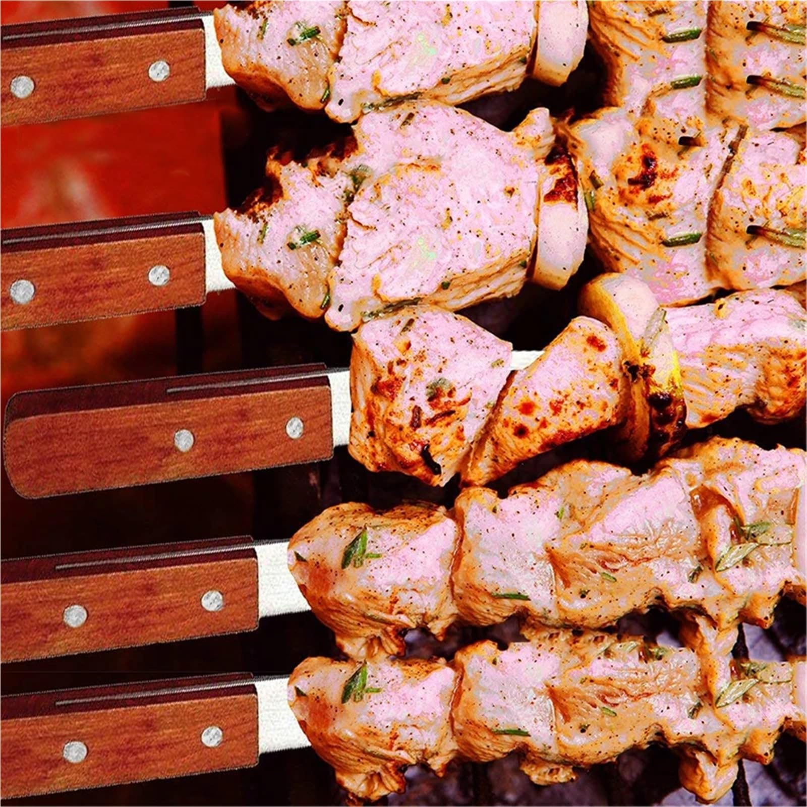 52 cm szaszłyki do grilla widelec ze stali nierdzewnej płaski szaszłyk kebab grill grille igłowe patyczki tureckie długie drewniane szpikulec narzędzia