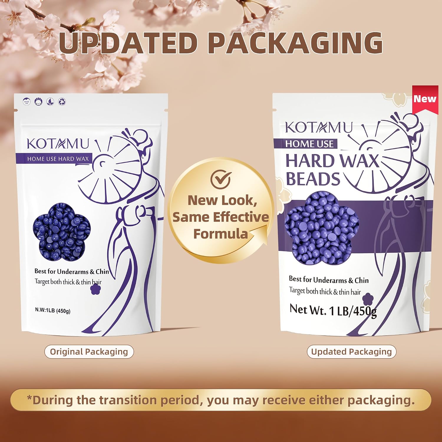 KOTAMU Wax Beads for Hair Removal, 1lb Lavender Hard Wax Beans for Sensitive Skin, Facial, Chin, Underarms, Brazilian Bikini Face, Perfect for Men Women Full Body Waxing at Home Salon